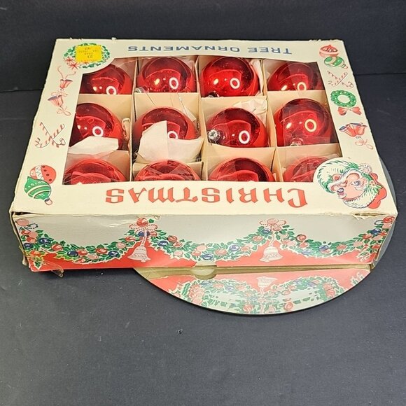 Vintage Poland Christmas Ornaments Baubles Set Of 12 RED Shiny Glass - Picture 16 of 16